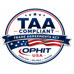 Ophit USA TAA Compliant certification logo with American flag design representing Trade Agreements Act compliance